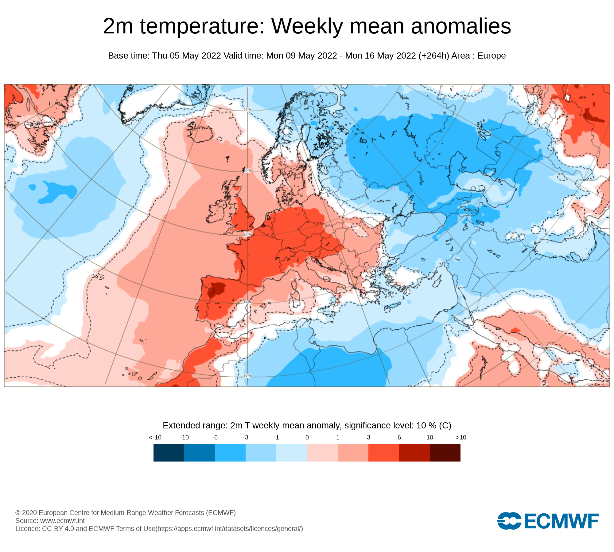 Anomalías Temperatura Semana 09 de Mayo ECMWF. Meteosojuela