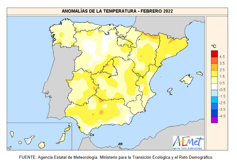 Anomalías Temperaturas mes de Febrero Meteosojuela