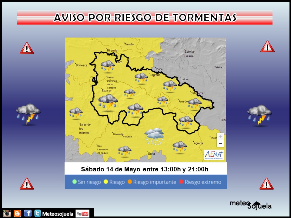 Yellow Warning for Storms throughout the region. AEMET.  Meteosojuela.