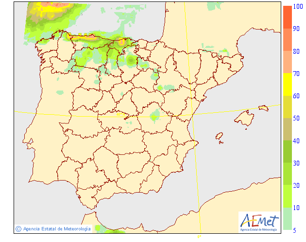 Probabilidad de precipitación según AEMET. 20 Meteosojuela La Rioja