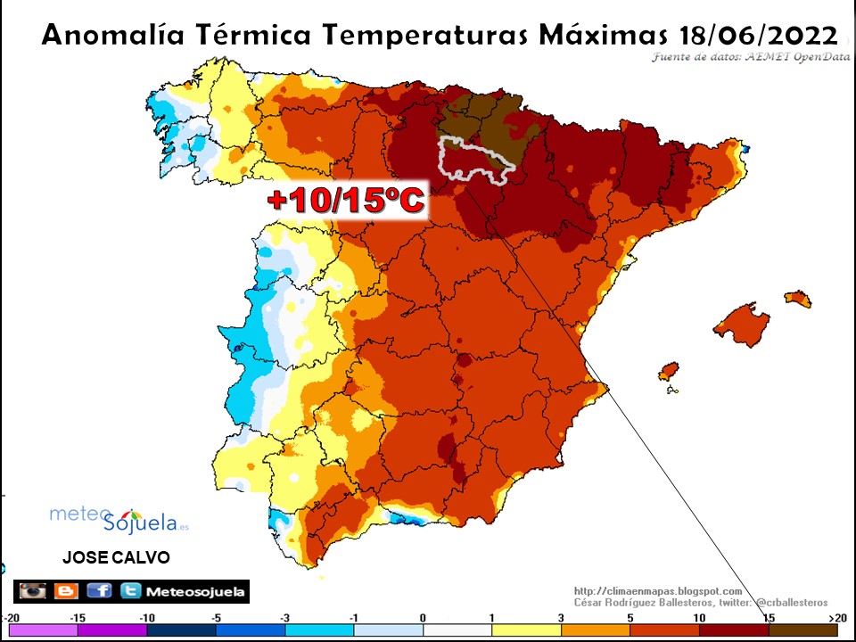 Anomalía térmica Temperaturas Máximas. Meteosojuela