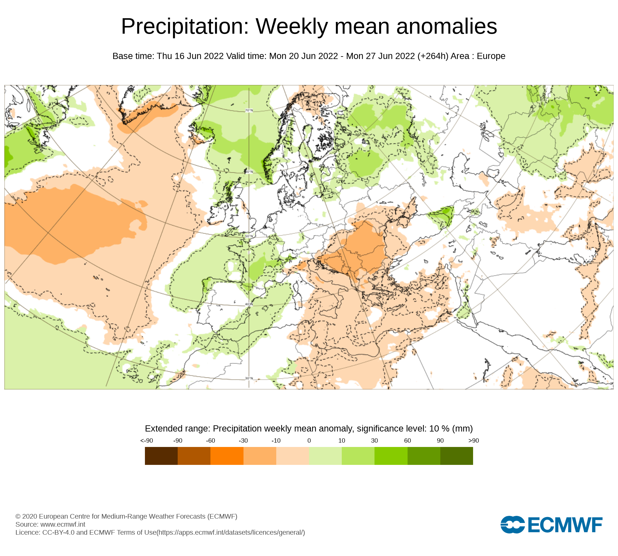 Anomalías Precipitación Semana 20 de Junio ECMWF. Meteosojuela