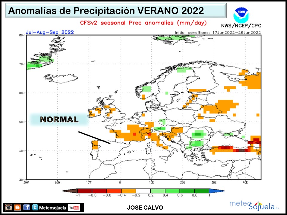 Anomalías Precipitación Verano 2022. NOAA. Meteosojuela
