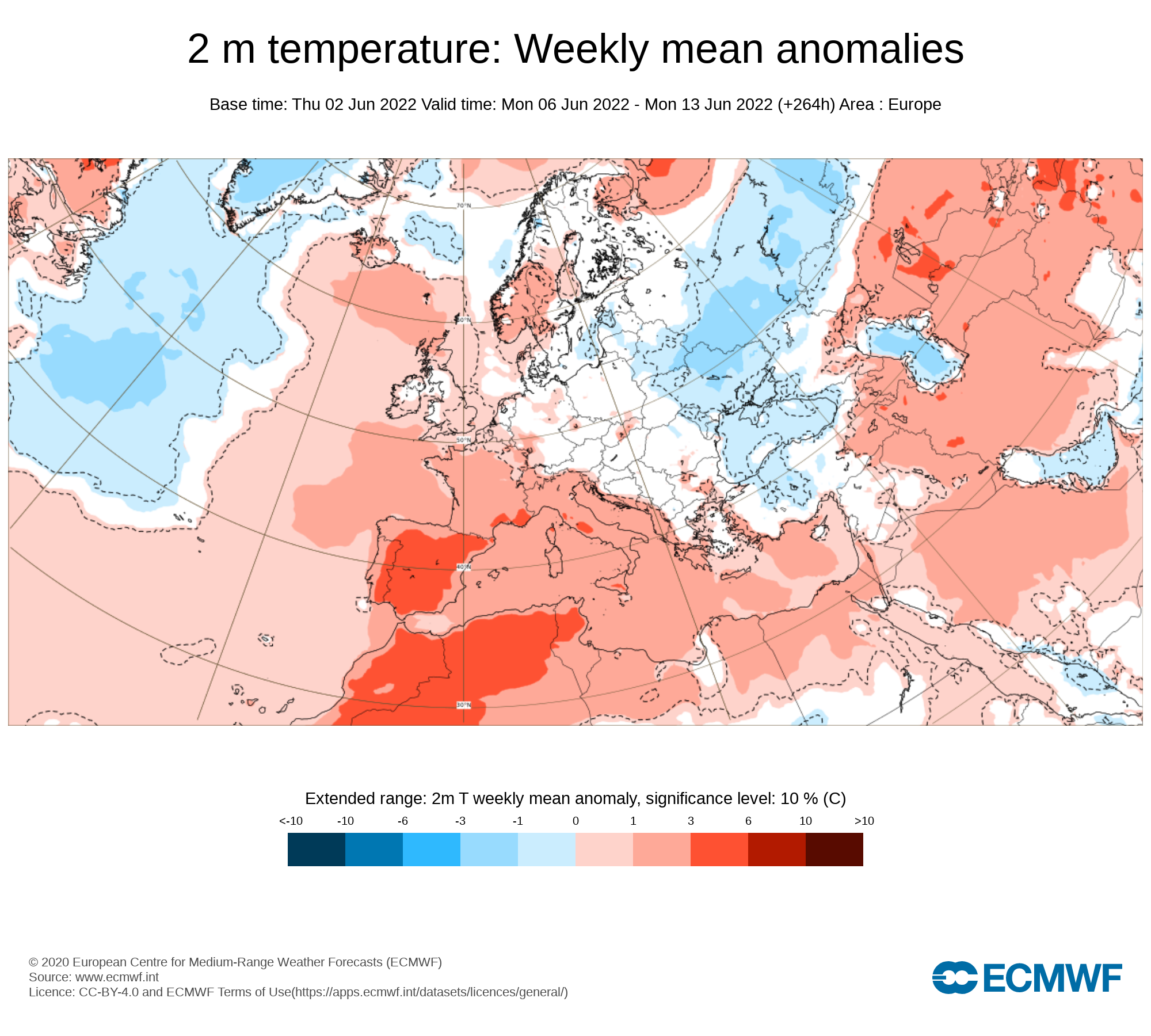 Anomalías Temperatura Semana 06 de Junio ECMWF. Meteosojuela
