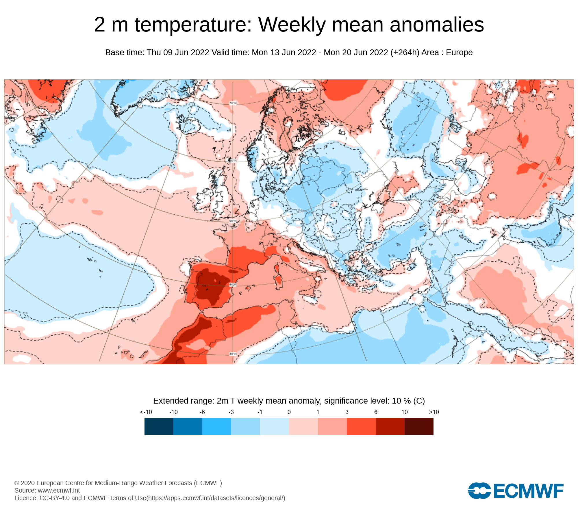 Anomalías Temperatura Semana 13 de Junio ECMWF. Meteosojuela