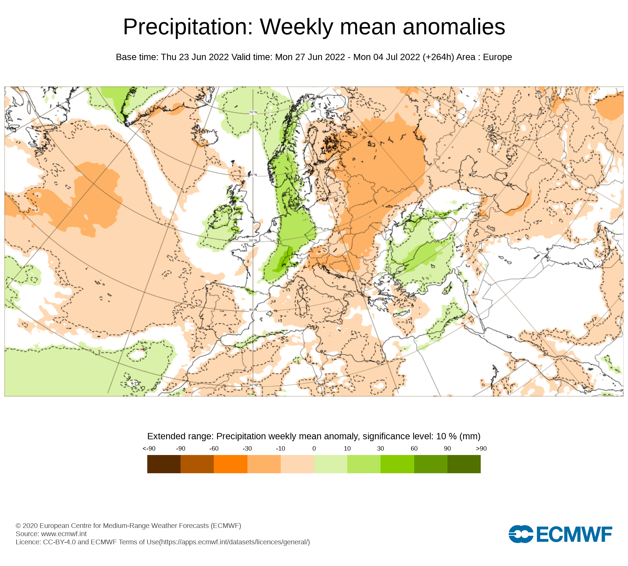 Anomalías Temperaturas Precipitación 27 de Junio ECMWF. Meteosojuela