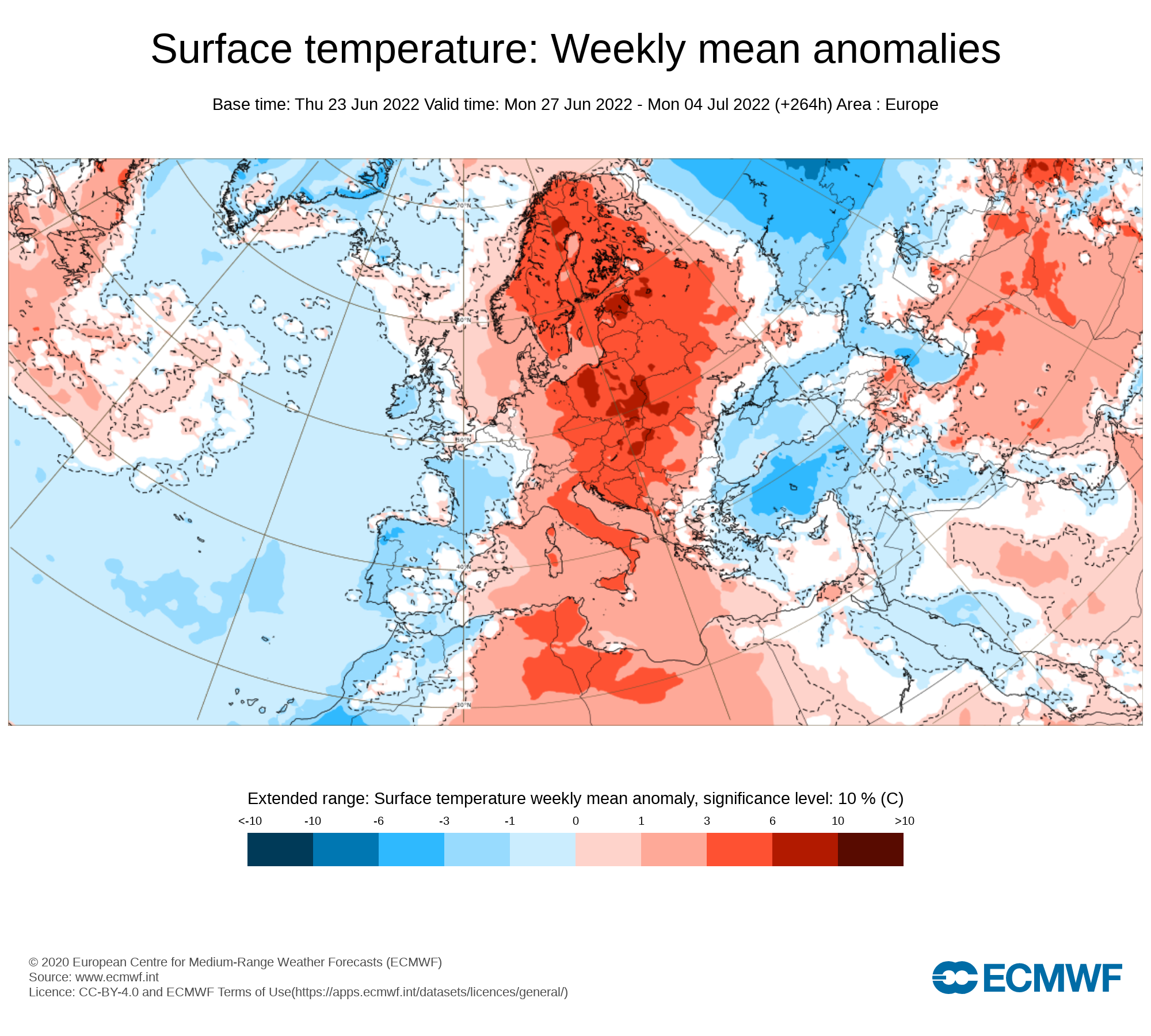 Anomalías Temperaturas Semana 27 de Junio ECMWF. Meteosojuela