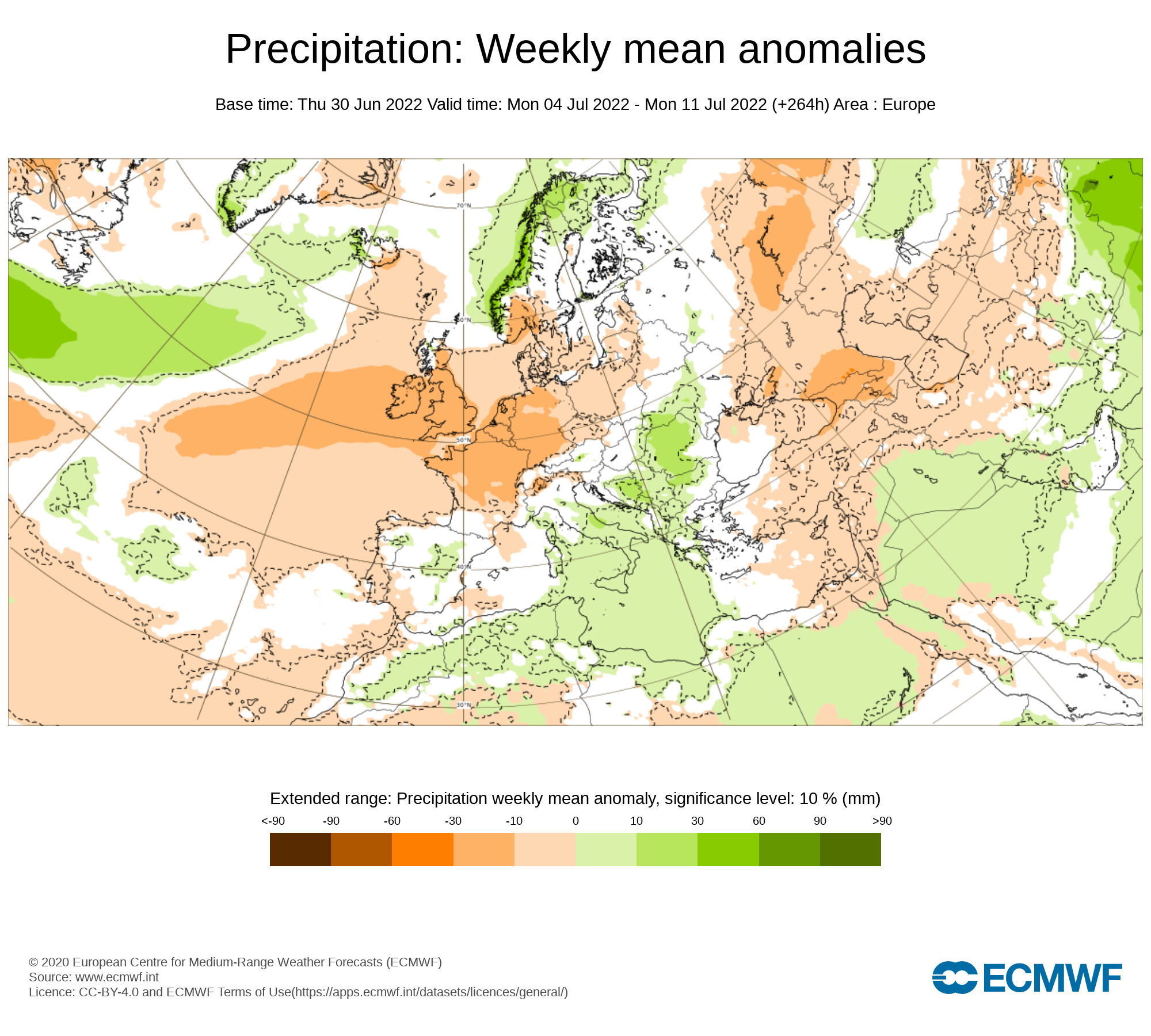 Anomalías Precipitación Semana 04 Julio ECMWF. Meteosojuela