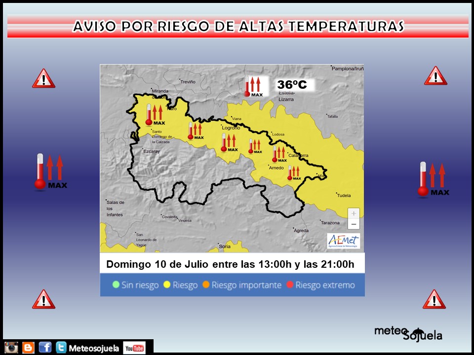 Aviso Amarillo por riesgo de Altas Temperatuas en la Ribera. 10 AEMET. Meteosojuela