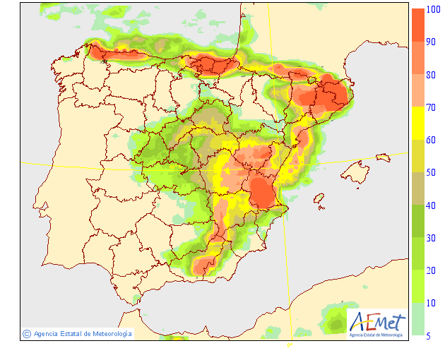 Probabilidad de precipitación según AEMET. 30 Meteosojuela La Rioja