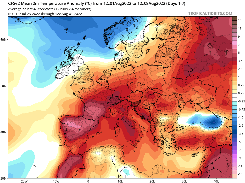 Modelos de Temperatura semanal Agosto GFS 1ª Semana .Meteosojuela La Rioja