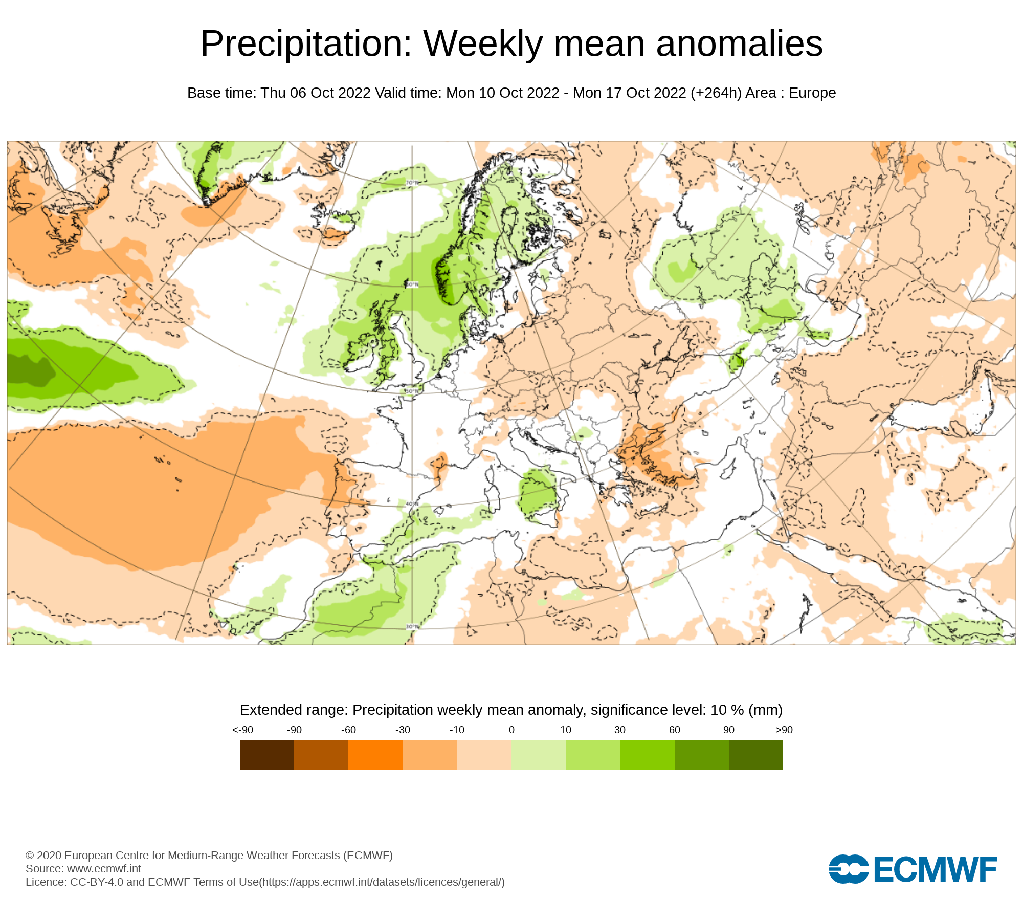 Anomalías Precipitación Semana 10 de Octubre ECMWF. Meteosojuela