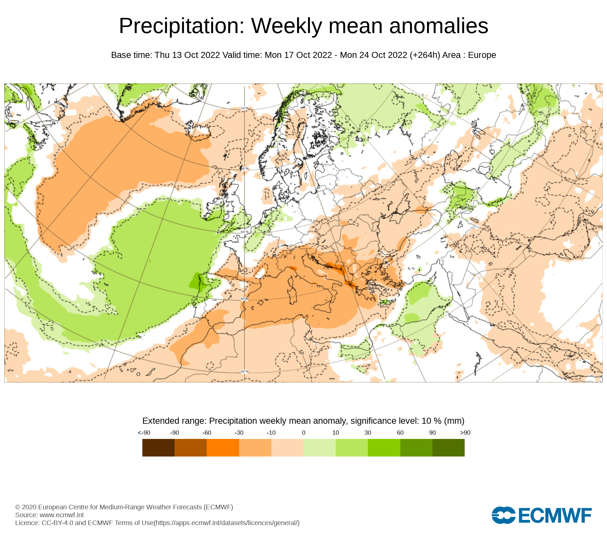 Anomalías Precipitación Semana 17 de Octubre ECMWF. Meteosojuela