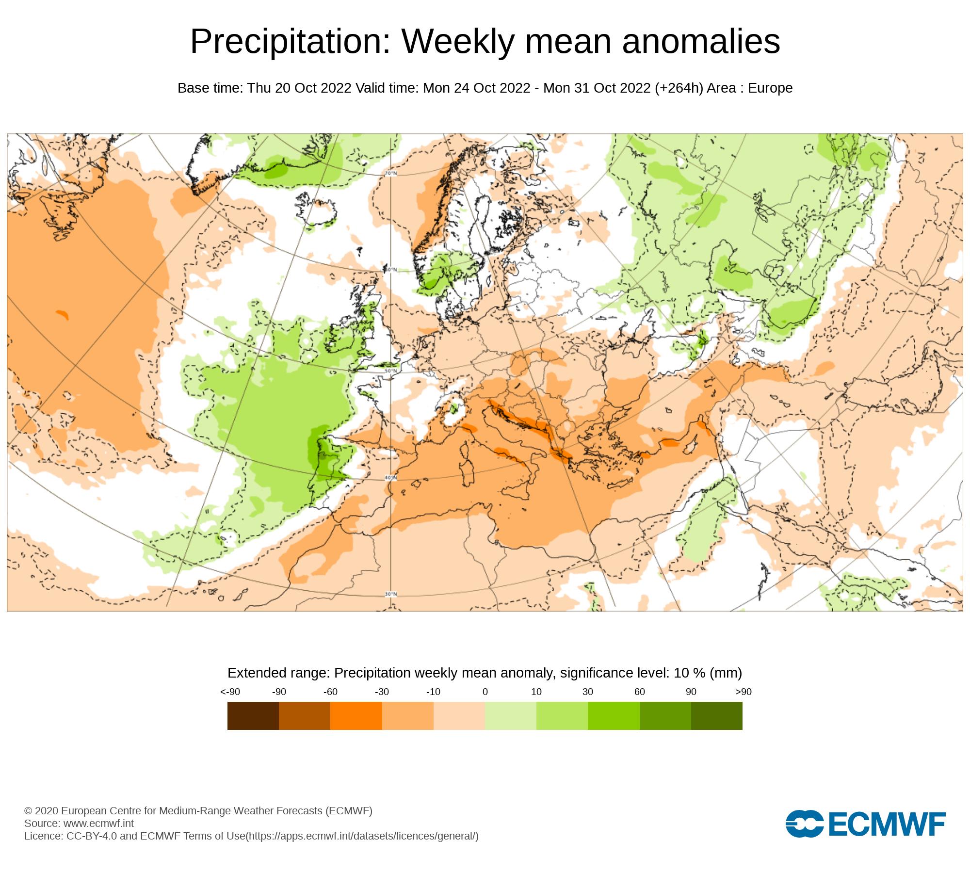 Anomalías Precipitación Semana 24 de Octubre ECMWF. Meteosojuela