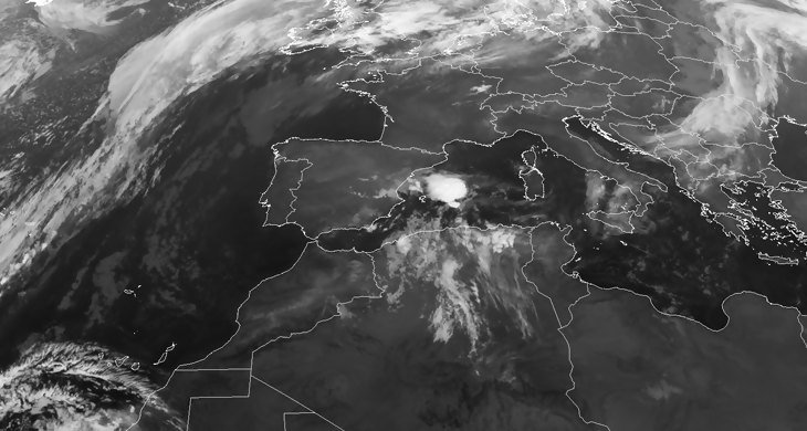 Animación imágenes satélite. Altas presiones en la península y bajas presiones en el Mediterráneo