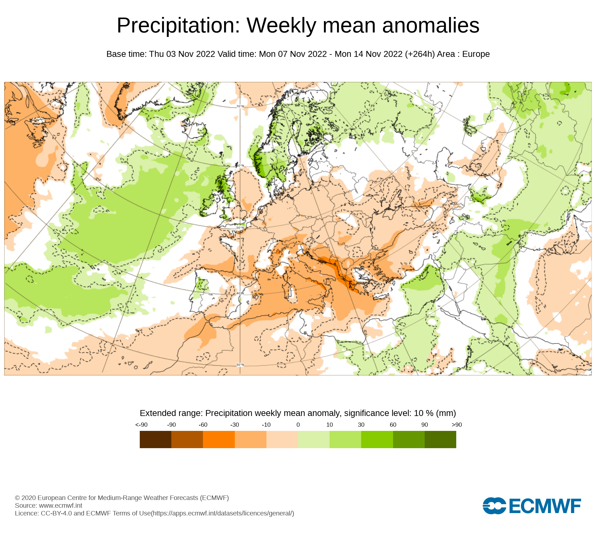 Anomalías Precipitación Semana 07 de Noviembre ECMWF. Meteosojuela
