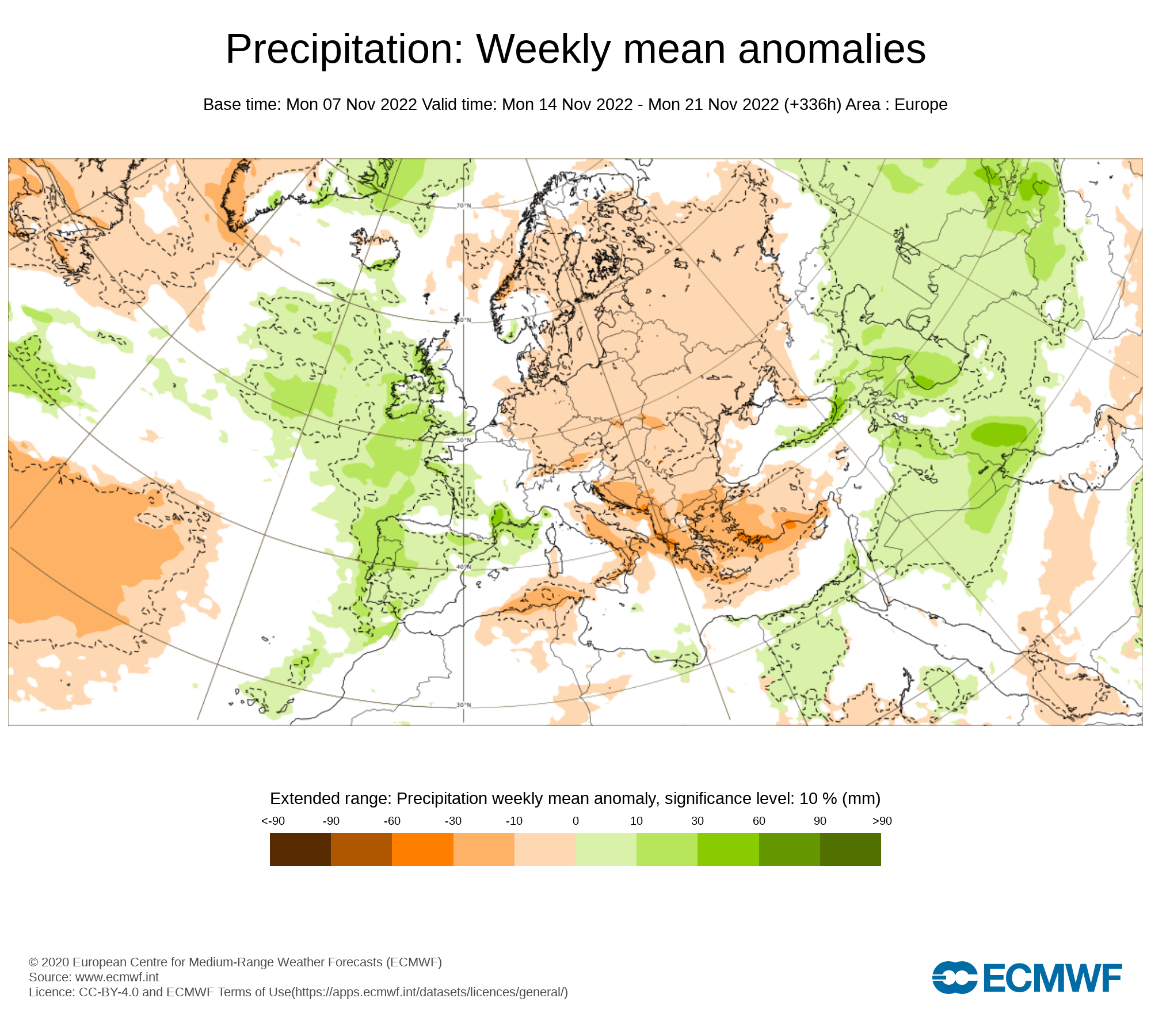 Anomalías Precipitación Semana 14 de Noviembre ECMWF. Meteosojuela