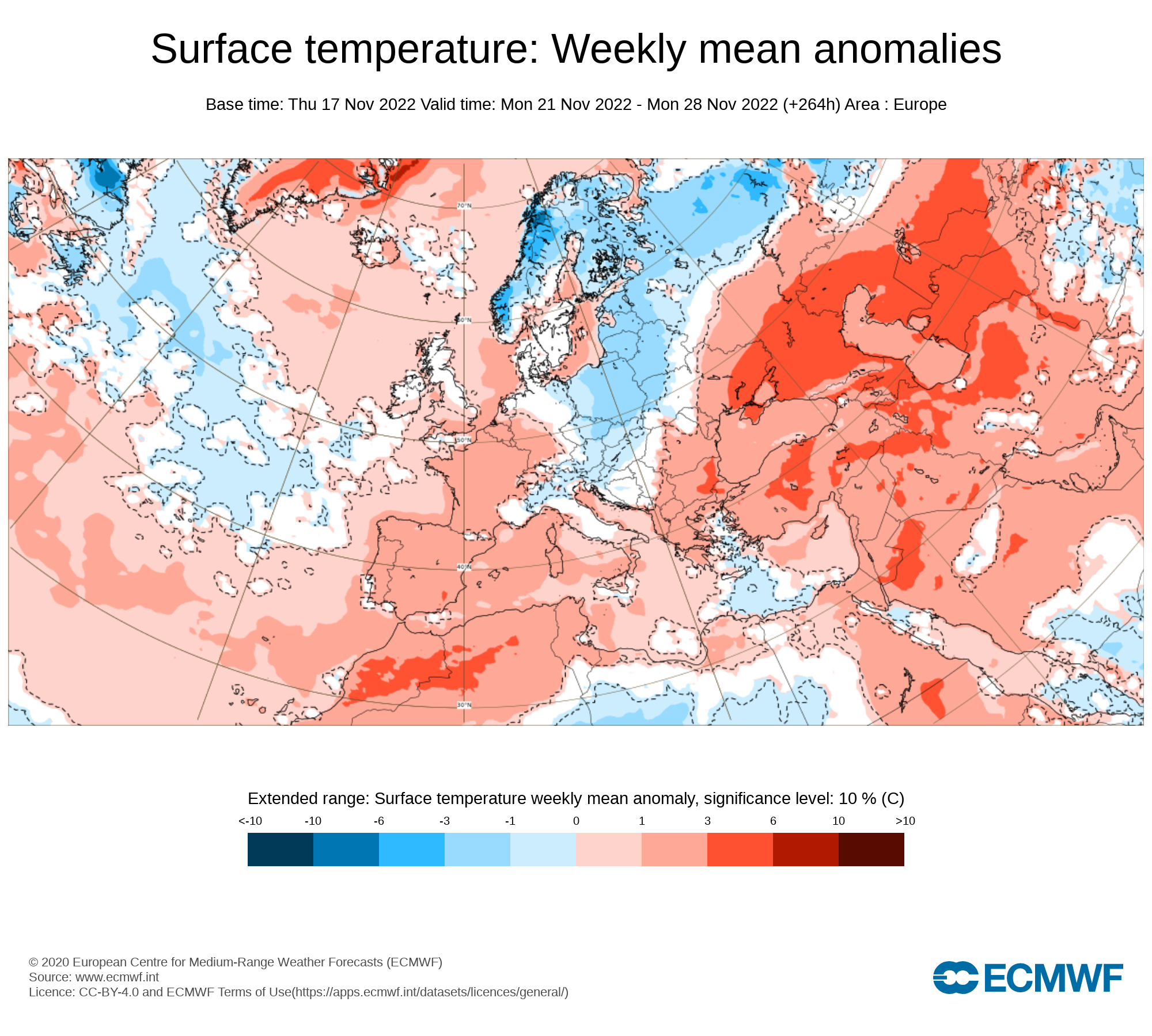 Anomalías Temperaturas Semana 21 de Noviembre ECMWF. Meteosojuela