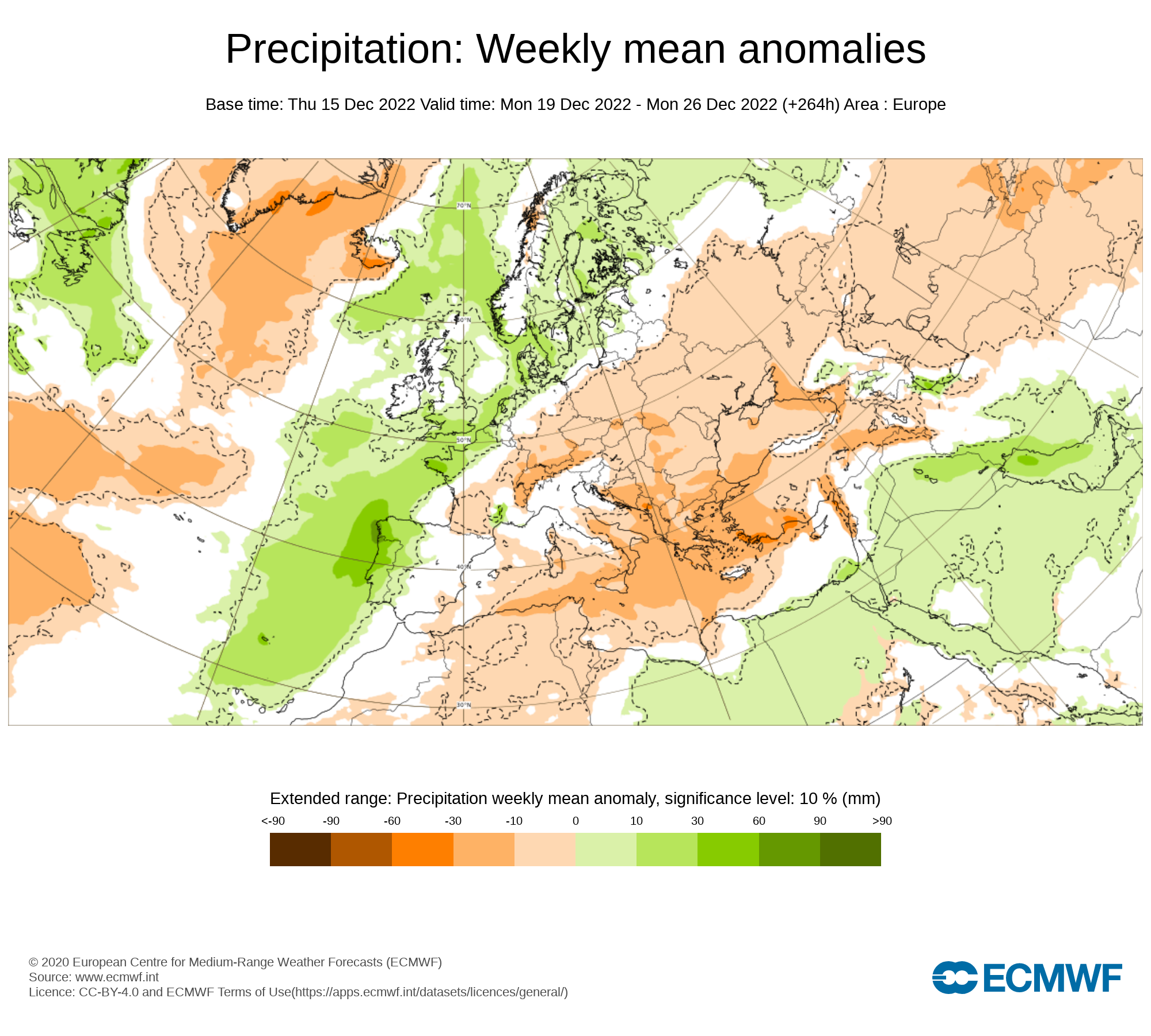 Anomalías Precipitación Semana 19 Diciembre ECMWF. Meteosojuela