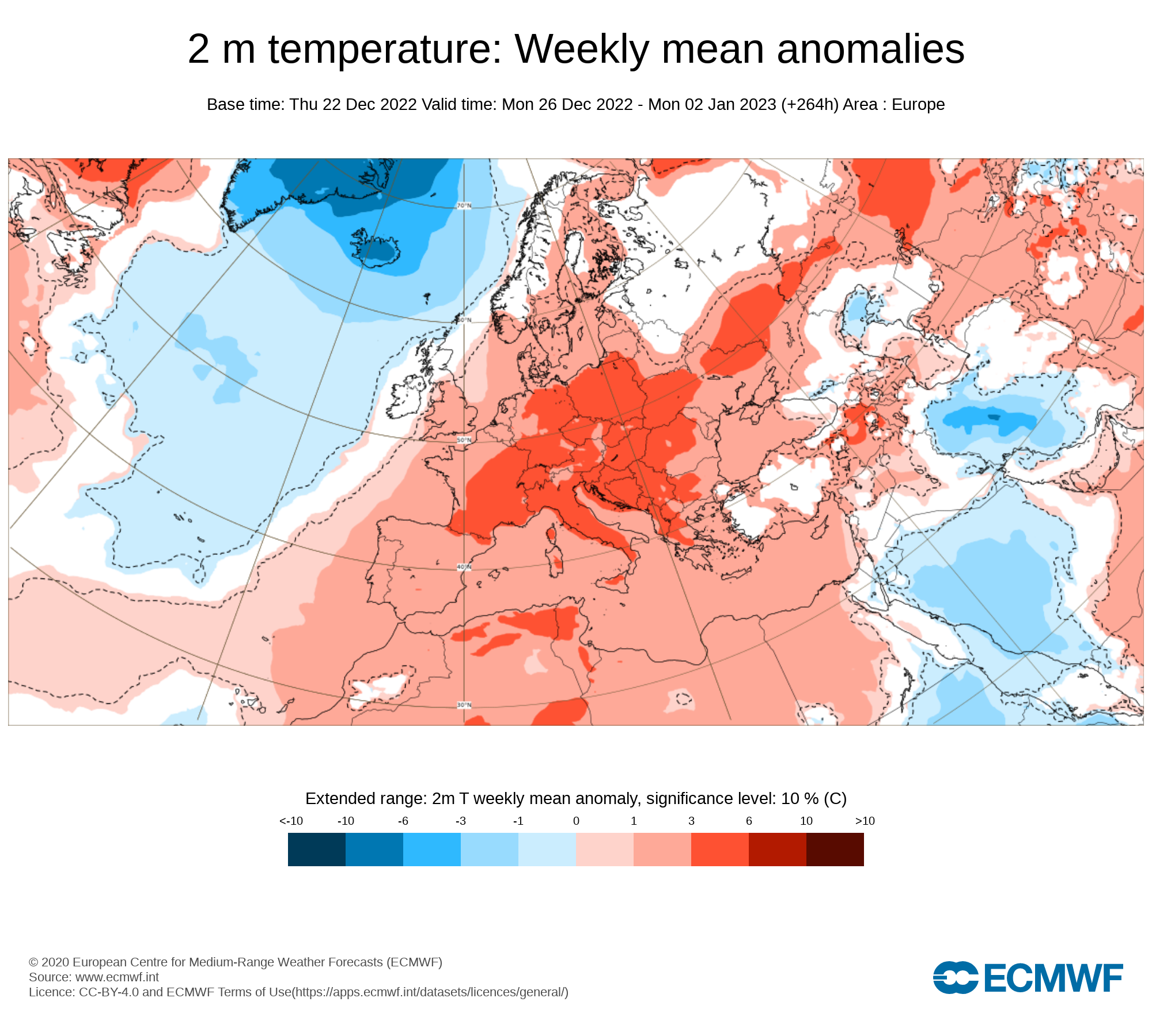 Anomalías Temperaturas Semana 26 Diciembre ECMWF. Meteosojuela