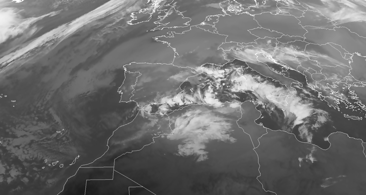 Animación imágenes satélite. Altas presiones en el Atlántico y bajas presiones en el Mediterráneo