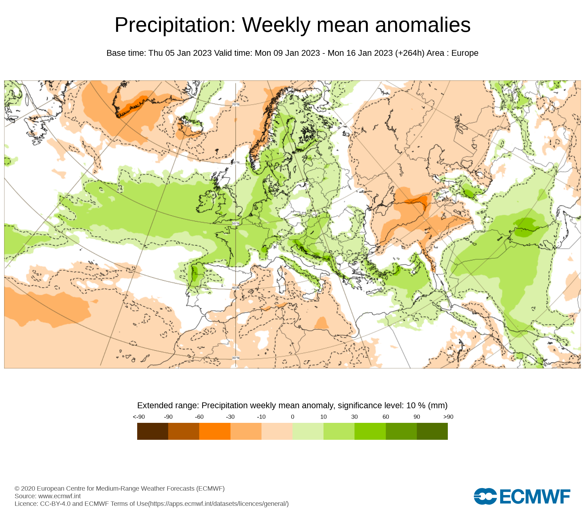 Anomalías Precipitación Semana 09 Enero ECMWF. Meteosojuela