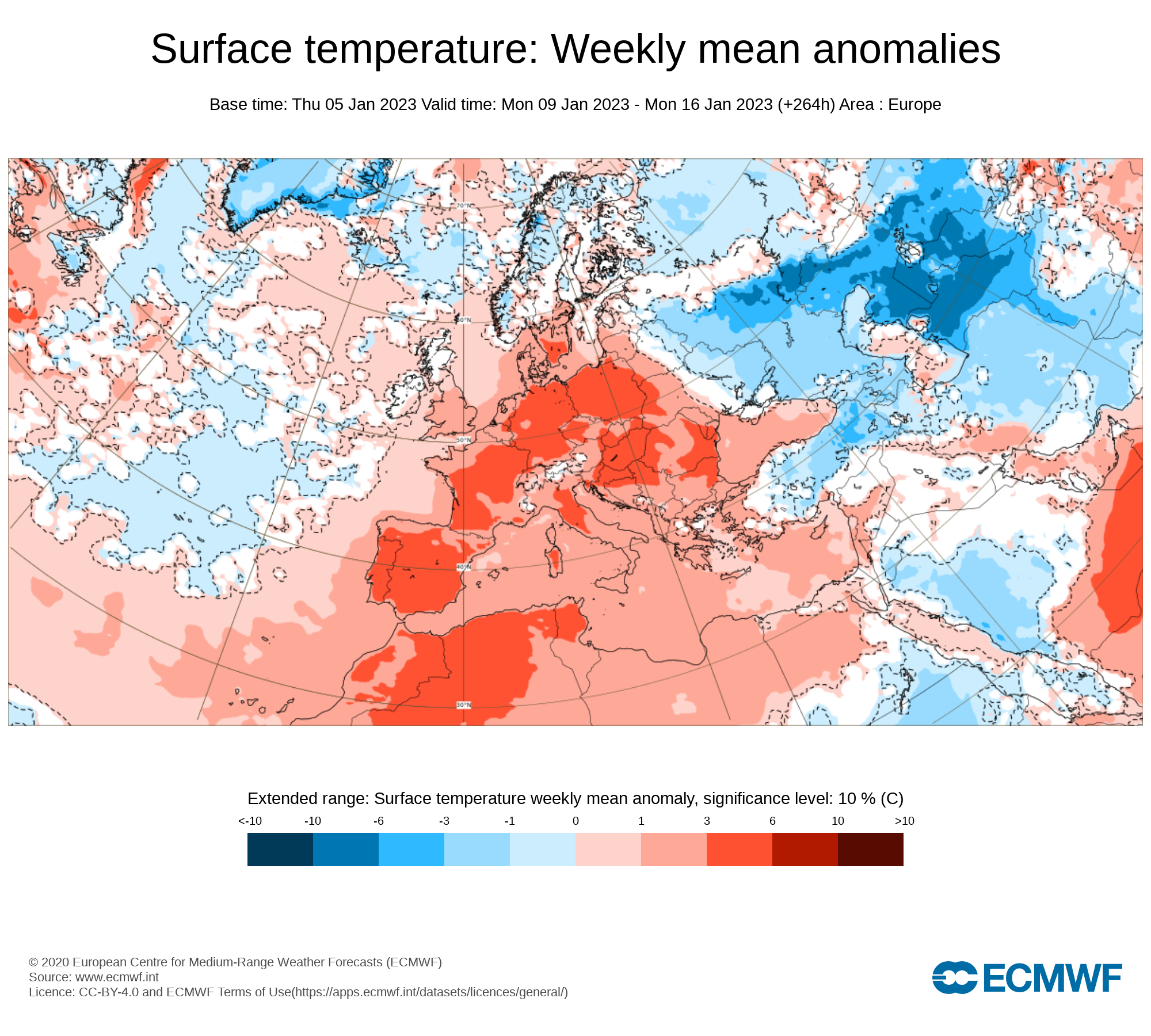 Anomalías Temperatura Semana 09 Enero ECMWF. Meteosojuela