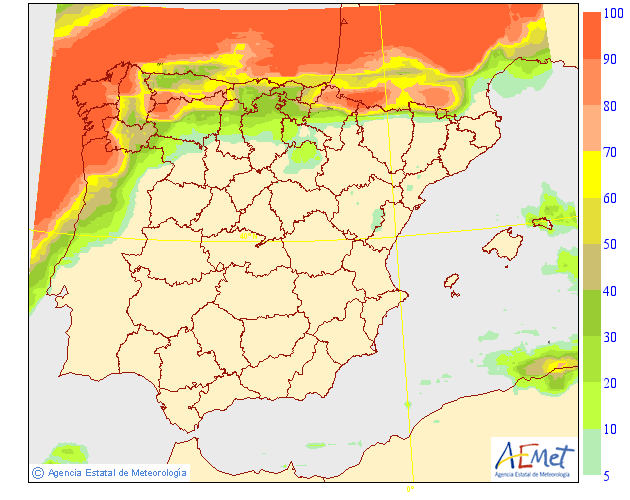 Probabilidad de precipitación según AEMET. 13 Meteosojuela La Rioja
