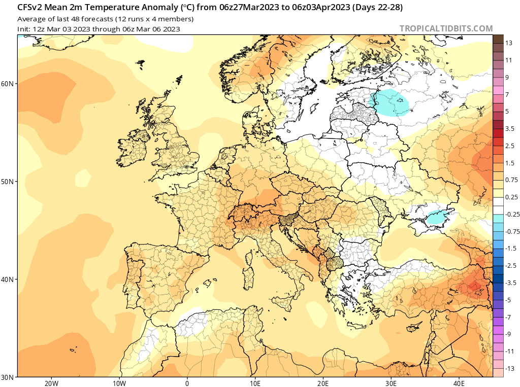 Modelos de Temperatura semanal Marzo CFS 4ª Semana .Meteosojuela La Rioja