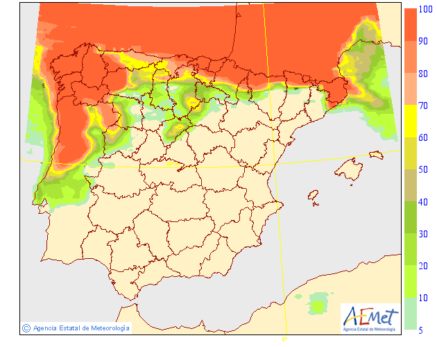 Probabilidad de precipitación según AEMET. 14 Meteosojuela La Rioja