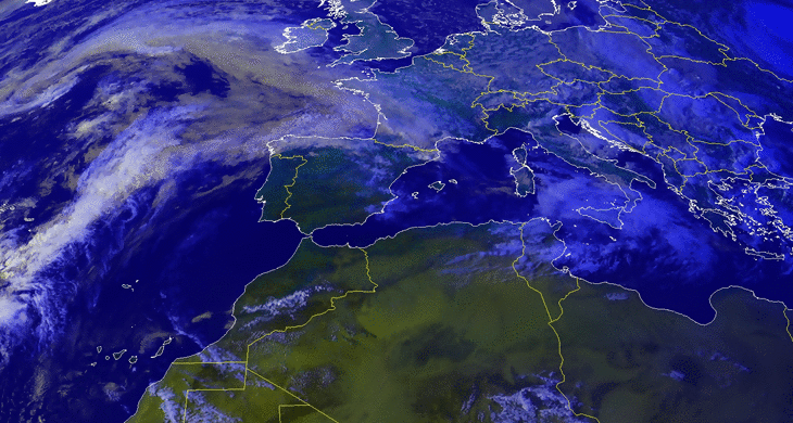 Animación imágenes satélite.Altas presiones y frentes rozando el norte penínsular