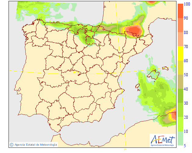 Probabilidad de Precipitacion según AEMET. 16 Meteosojuela La Rioja