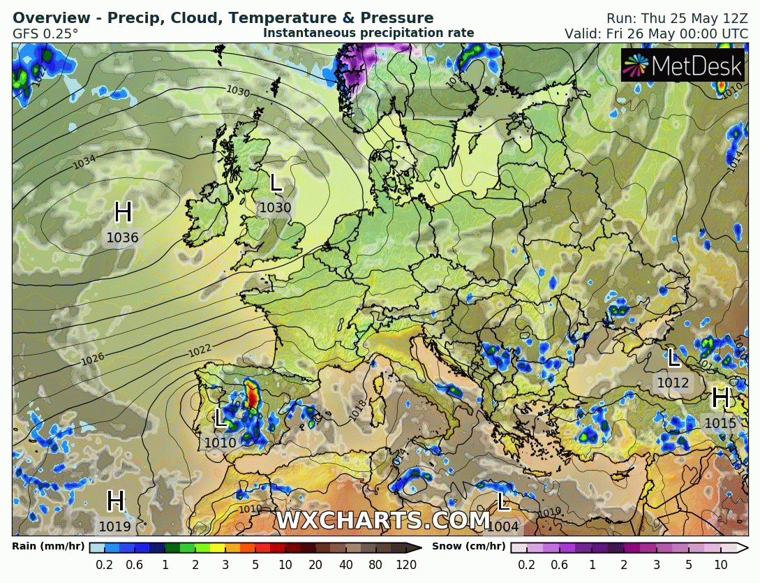 Animación Modelos de Centros de presión y borrascas GFS Europa. Meteosojuela La Rioja 2