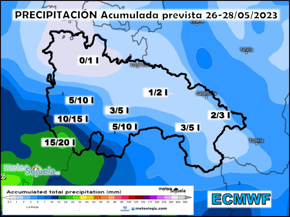 Precipitación Acumulada según ECMWF. Meteosojuela La Rioja