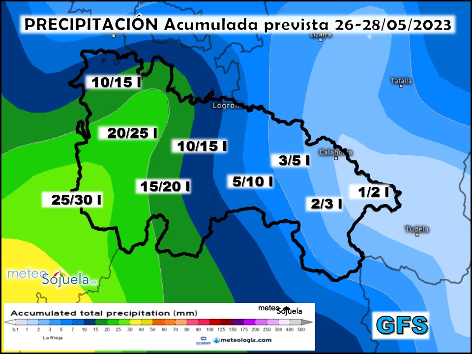Precipitación Acumulada según GFS. Meteosojuela La Rioja