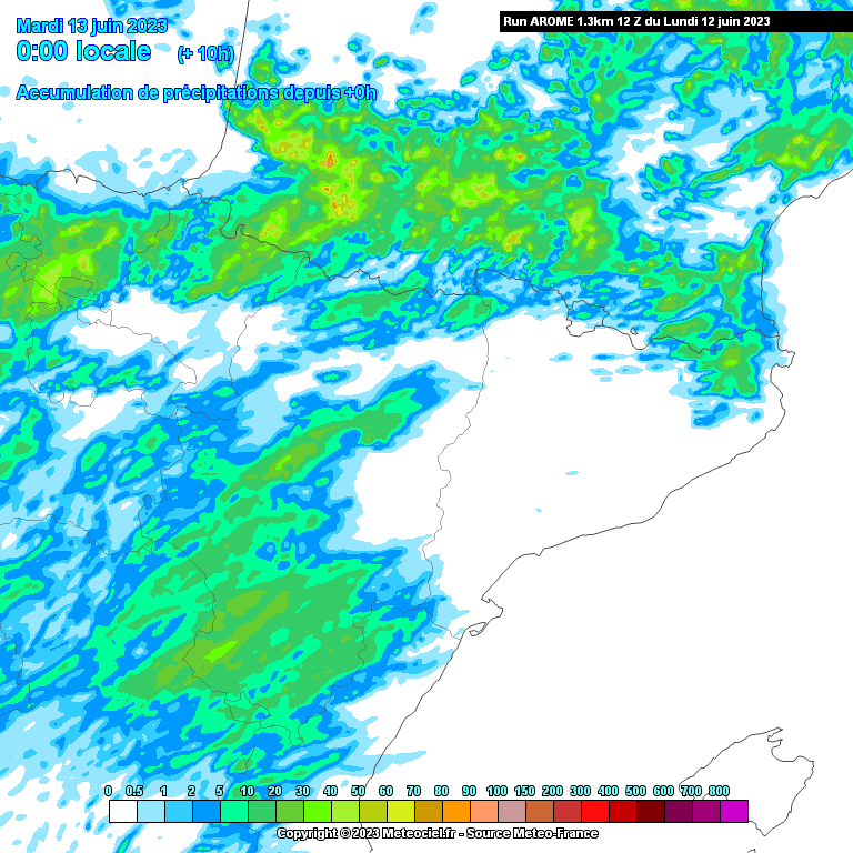 Animación precipitación acumulada modelo AROME. Meteosojuela La Rioja