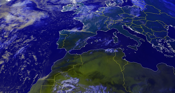 Animación imágenes satélite. Altas presiones y frentes atlánticos atravesando la península