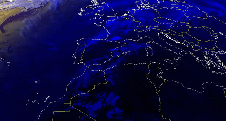 Animación imágenes satélite. Frentes roznado el norte penínsulars