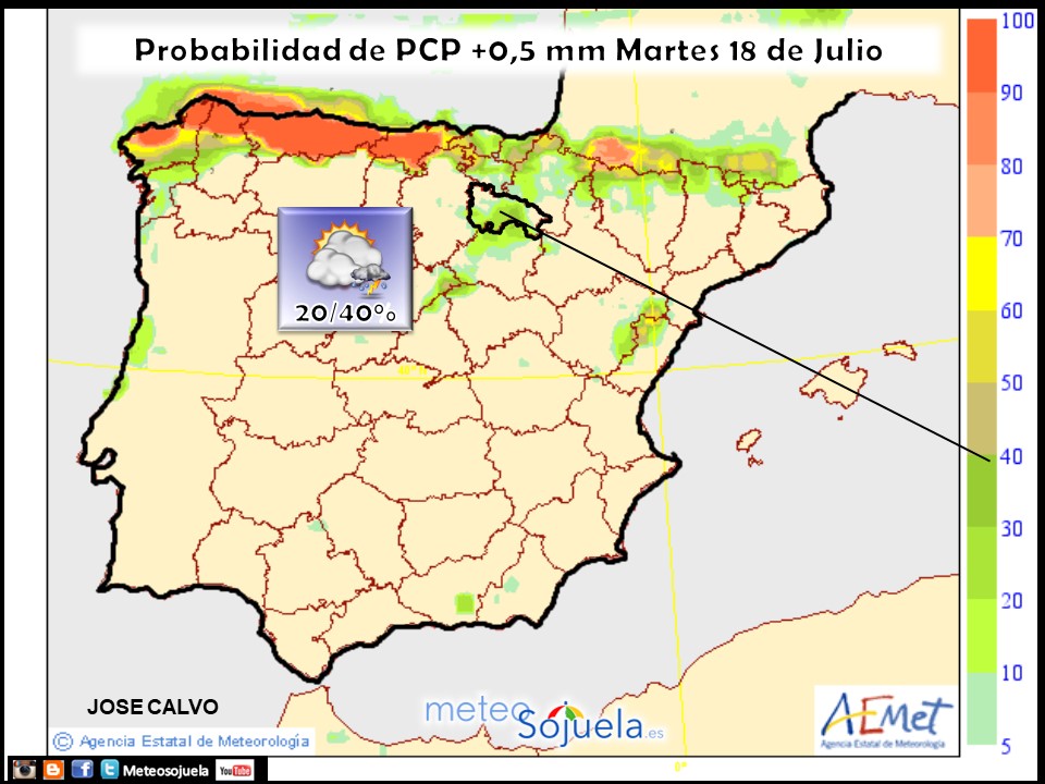 Probabilidad de Precipitación según AEMET 18 Meteosojuela La Rioja