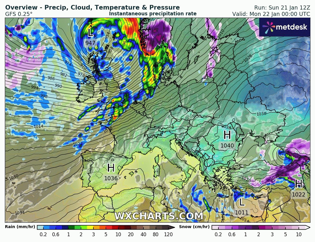 Animación Modelos de Centros de presión y borrascas GFS Europa. Meteosojuela La Rioja 2