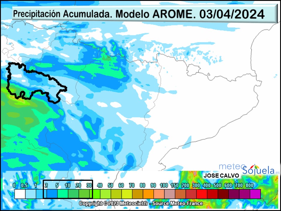 Precipitación Acumulada modelo AROME. Meteosojuela La Rioja