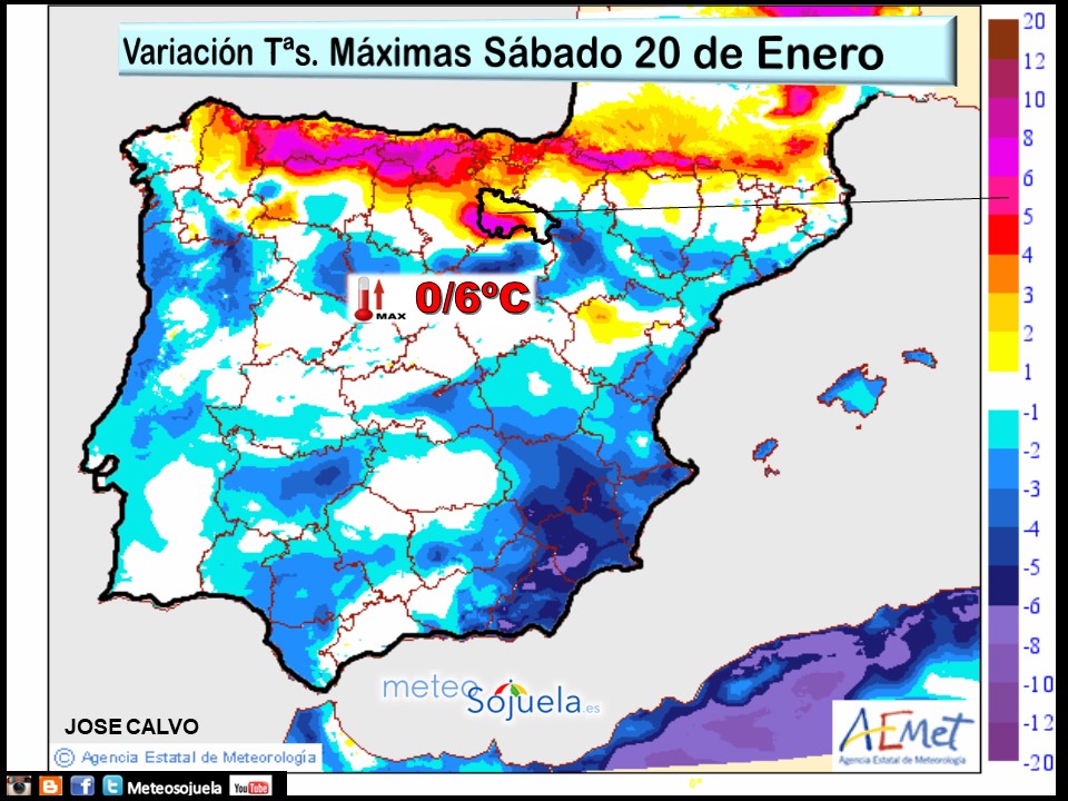 Variación de temperaturas máximas AEMET Meteosojuela
