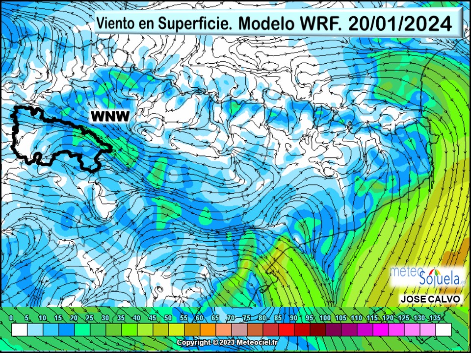 Viento en Superficie Modelo WRF. WNW Meteosojuela