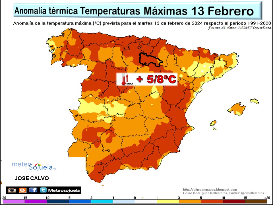 Anomalía Térmica Temperaturas Máximas La Rioja. Meteosojuela