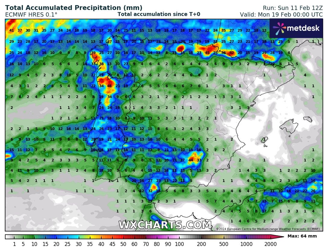 Precipitación Acumulada según ECMWF Meteosojuela La Rioja