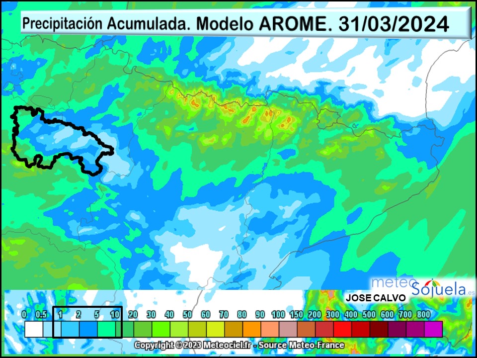 Precipitación Acumulada modelo AROME. Meteosojuela La Rioja