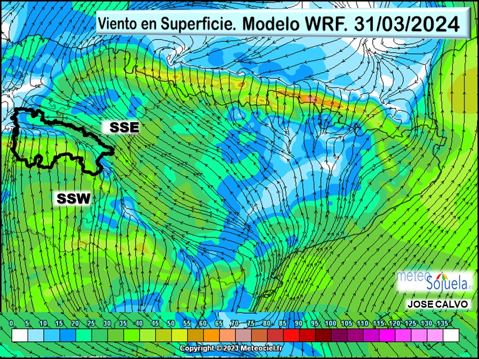 Viento en Superficie Modelo WRF SW SE Meteosojuela