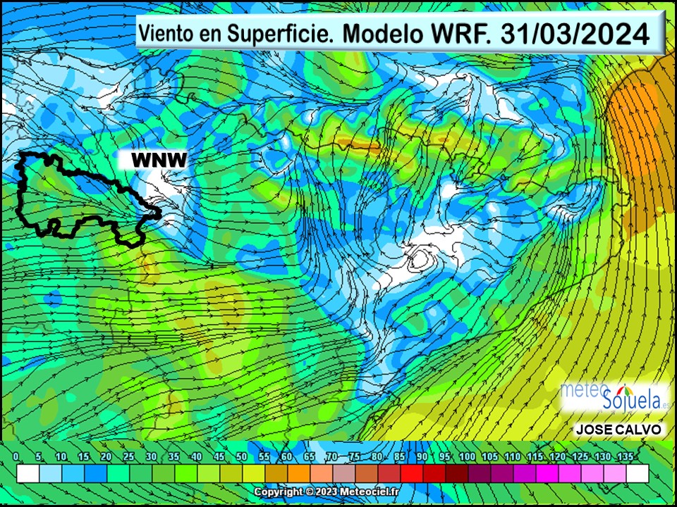 Viento en Superficie Modelo WRF WNW Meteosojuela