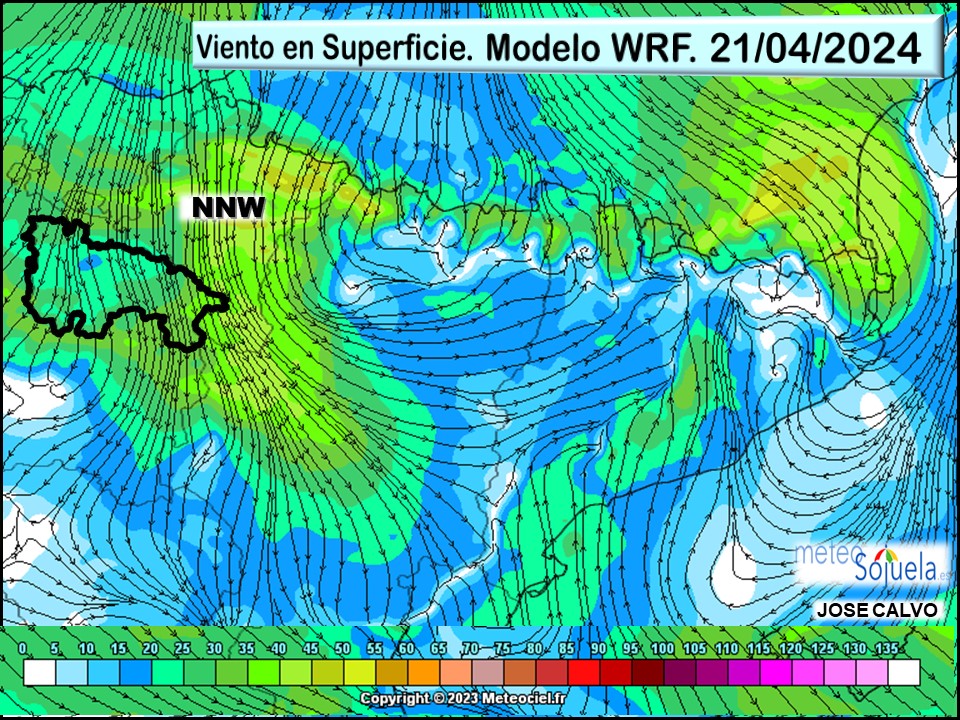 Viento en Superficie Modelo WRF NNW Meteosojuela