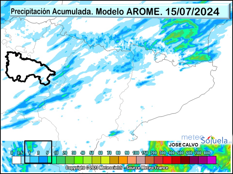 Precipitación Acumulada según AROME. Meteosojuela La Rioja